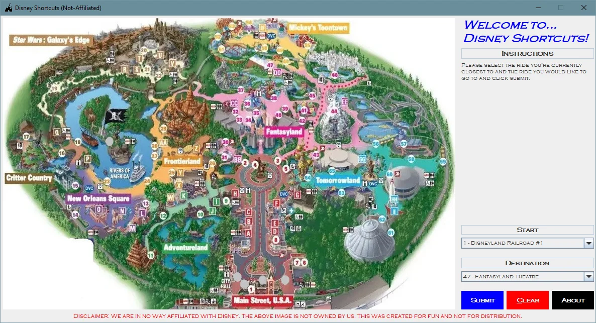 Disney Shortcuts Application Open